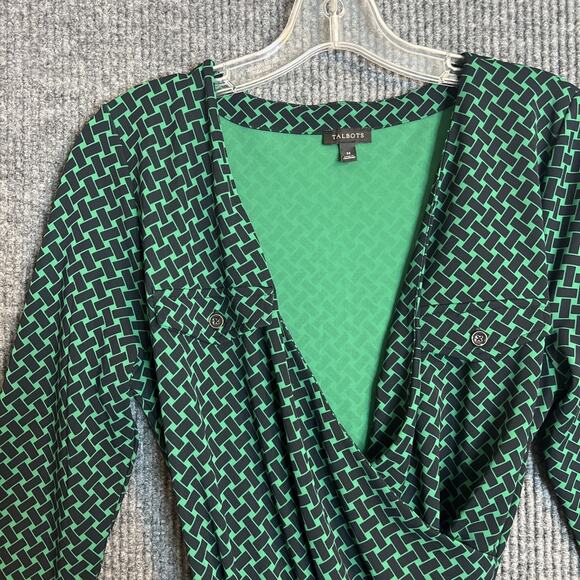 Talbots Womens Printed Shift Dress Size Medium Blue Green Classic Office Career - Picture 3 of 9